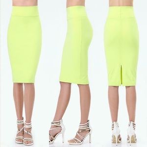BEBE KNIT MIDI SKIRT | SUNNY LIME | L | NEW